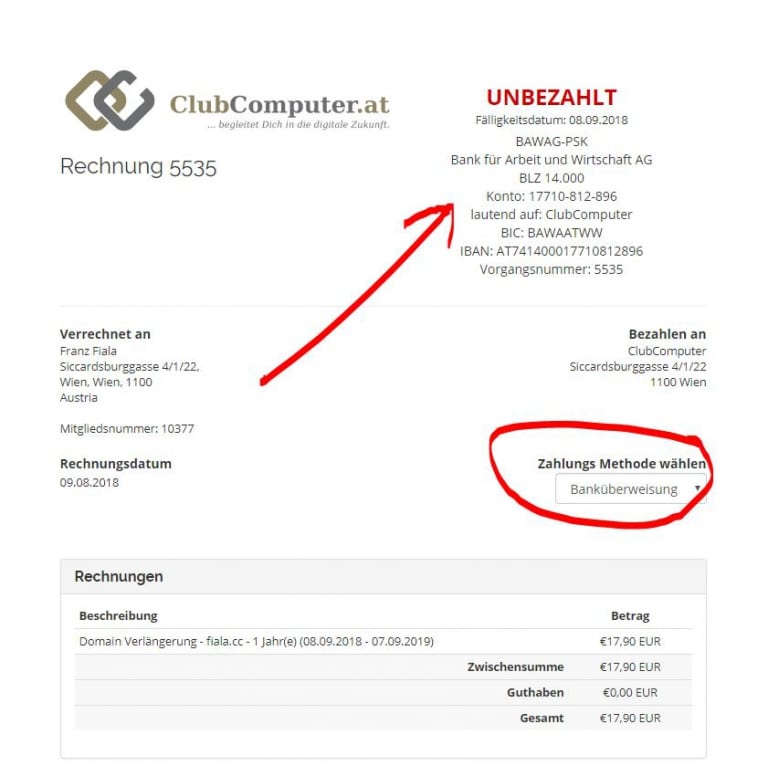 Rechnungen bezahlen - ClubComputer