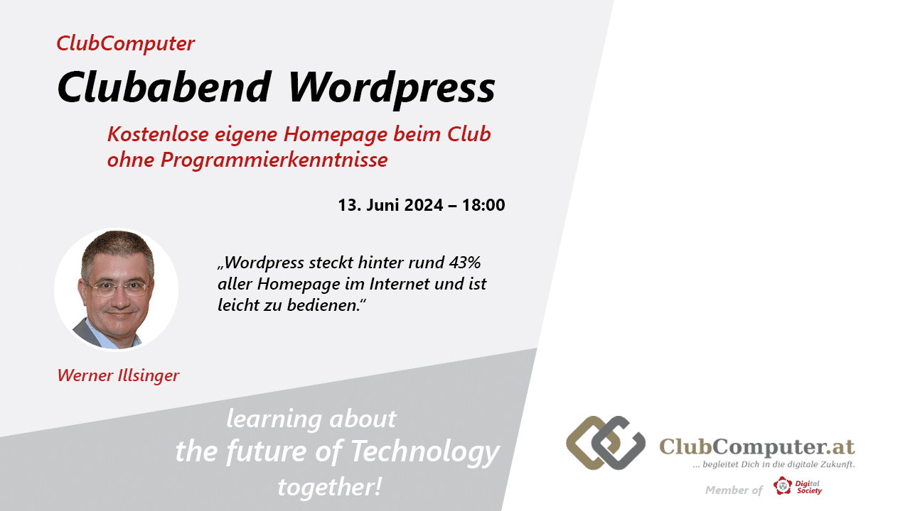 Clubabend: WordPress - Kostenlose eigene Homepage beim Club ohne Programmierkenntnisse